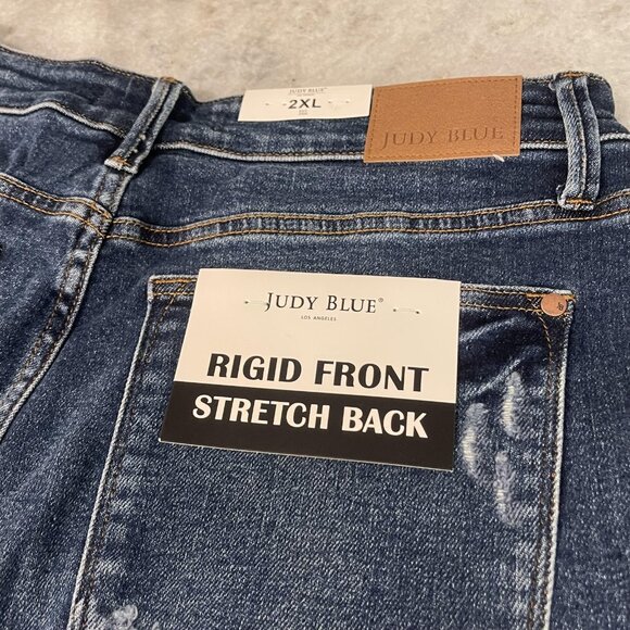 Judy Blue Shorts Womens 2XL Blue Jean High Waist Rigid Front Raw Hem New Tags - Picture 6 of 9